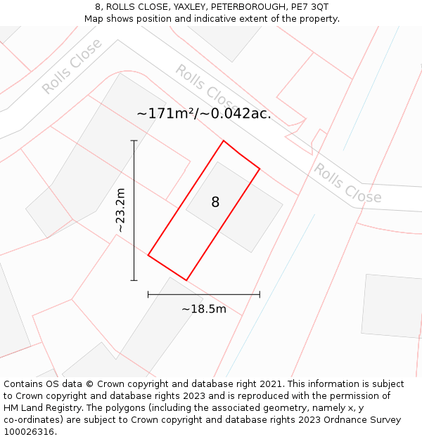 8, ROLLS CLOSE, YAXLEY, PETERBOROUGH, PE7 3QT: Plot and title map