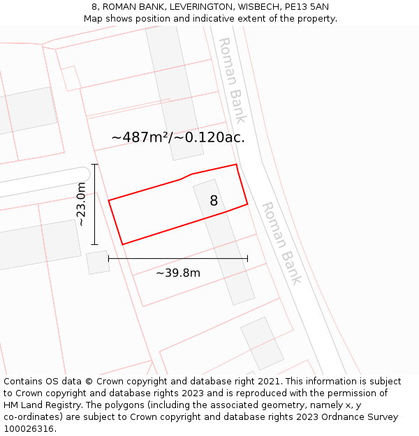 8, ROMAN BANK, LEVERINGTON, WISBECH, PE13 5AN: Plot and title map