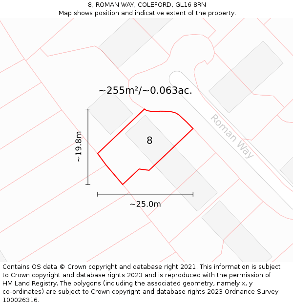 8, ROMAN WAY, COLEFORD, GL16 8RN: Plot and title map
