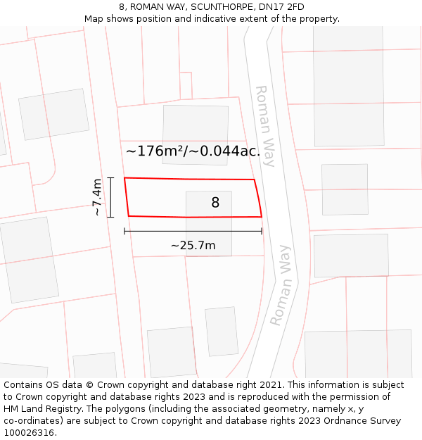 8, ROMAN WAY, SCUNTHORPE, DN17 2FD: Plot and title map