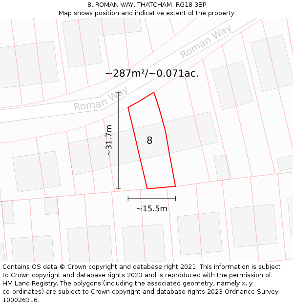 8, ROMAN WAY, THATCHAM, RG18 3BP: Plot and title map