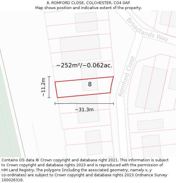8, ROMFORD CLOSE, COLCHESTER, CO4 0AP: Plot and title map
