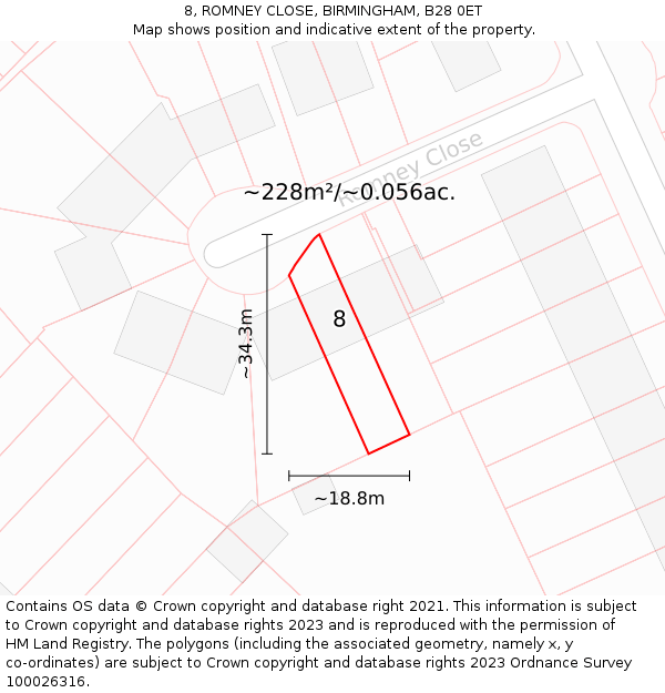 8, ROMNEY CLOSE, BIRMINGHAM, B28 0ET: Plot and title map
