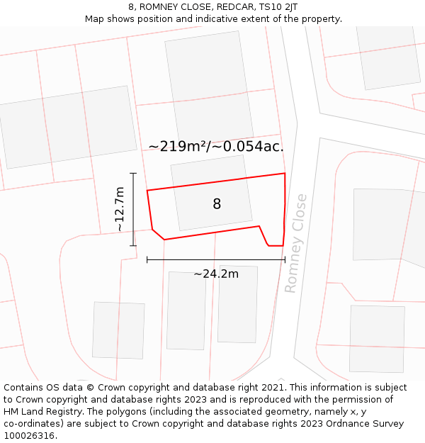 8, ROMNEY CLOSE, REDCAR, TS10 2JT: Plot and title map