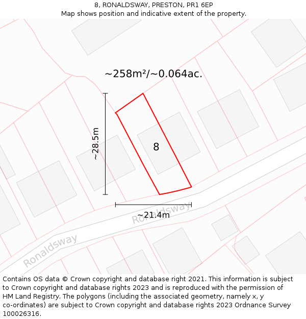 8, RONALDSWAY, PRESTON, PR1 6EP: Plot and title map
