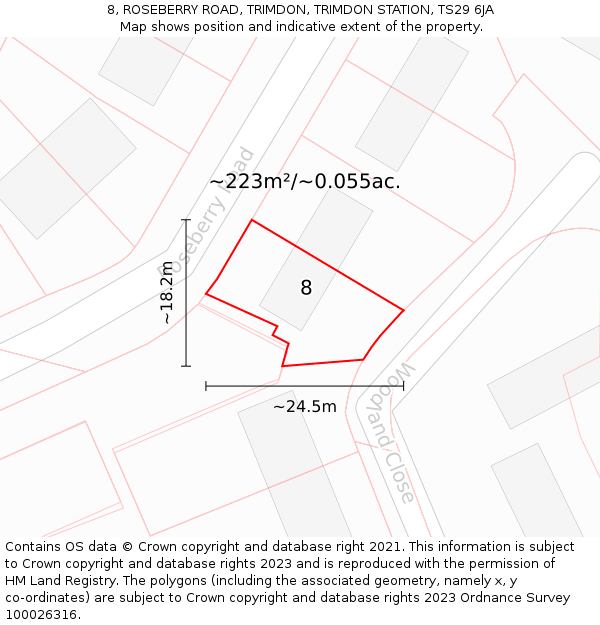 8, ROSEBERRY ROAD, TRIMDON, TRIMDON STATION, TS29 6JA: Plot and title map