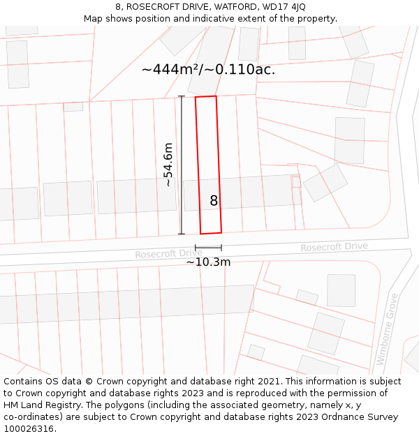 8, ROSECROFT DRIVE, WATFORD, WD17 4JQ: Plot and title map