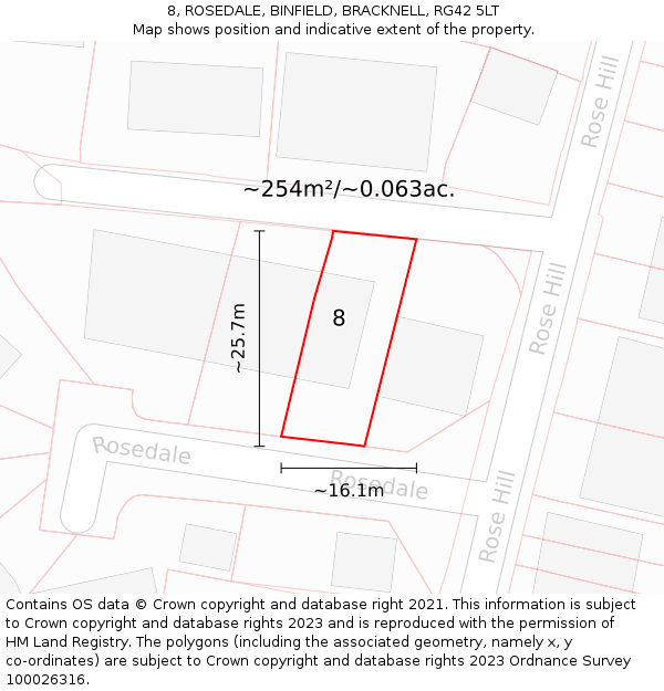 8, ROSEDALE, BINFIELD, BRACKNELL, RG42 5LT: Plot and title map