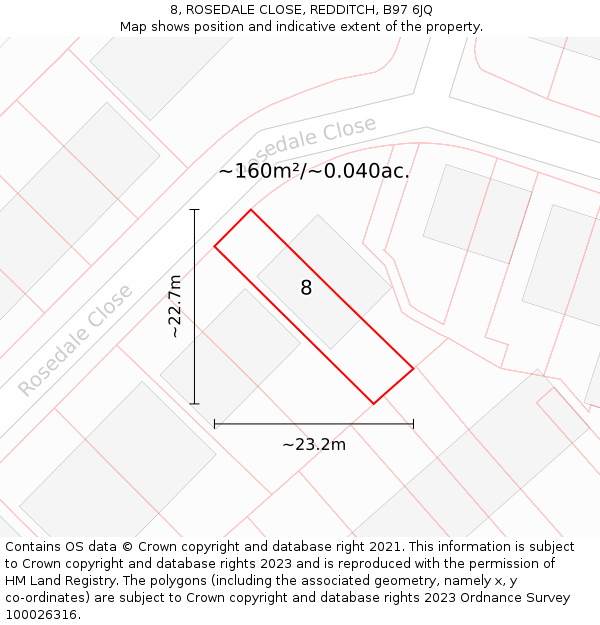 8, ROSEDALE CLOSE, REDDITCH, B97 6JQ: Plot and title map