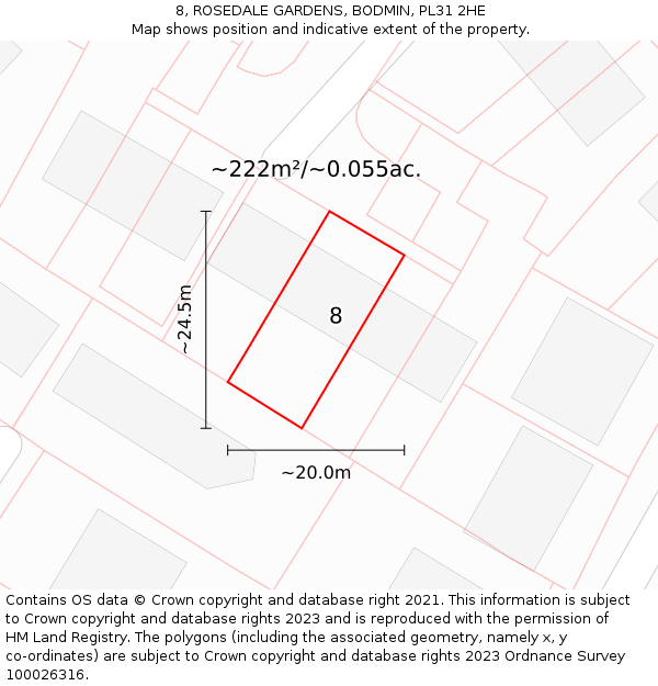 8, ROSEDALE GARDENS, BODMIN, PL31 2HE: Plot and title map