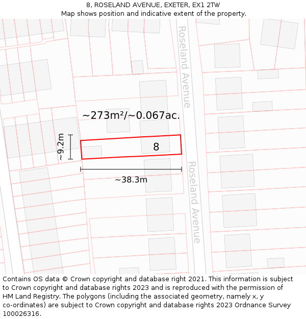 8, ROSELAND AVENUE, EXETER, EX1 2TW: Plot and title map