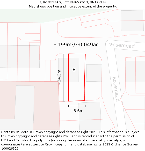 8, ROSEMEAD, LITTLEHAMPTON, BN17 6UH: Plot and title map