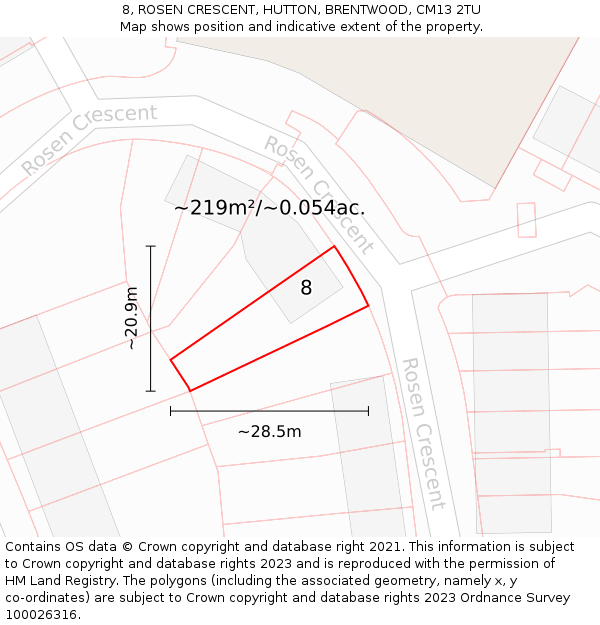 8, ROSEN CRESCENT, HUTTON, BRENTWOOD, CM13 2TU: Plot and title map