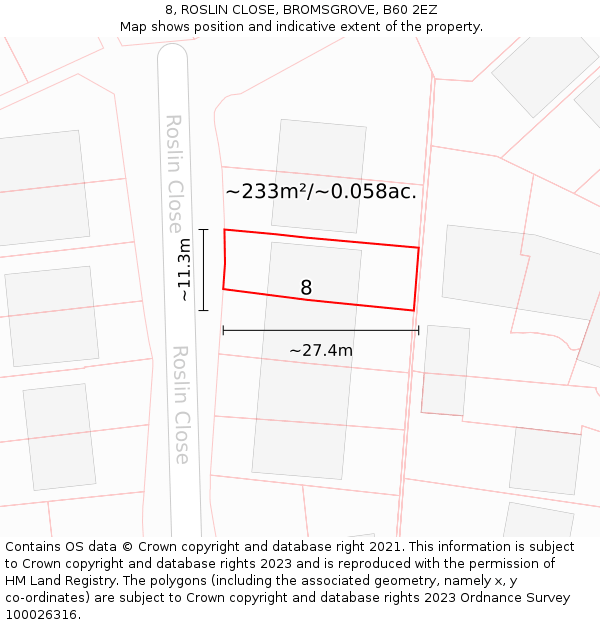 8, ROSLIN CLOSE, BROMSGROVE, B60 2EZ: Plot and title map