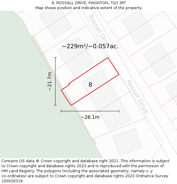 8, ROSSALL DRIVE, PAIGNTON, TQ3 3RT: Plot and title map