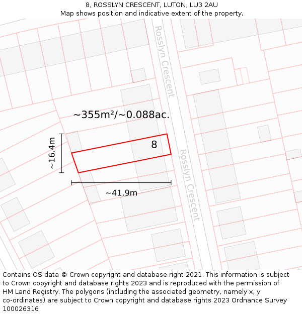 8, ROSSLYN CRESCENT, LUTON, LU3 2AU: Plot and title map