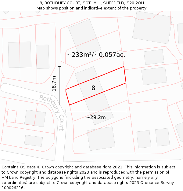 8, ROTHBURY COURT, SOTHALL, SHEFFIELD, S20 2QH: Plot and title map