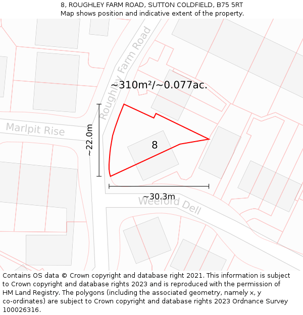 8, ROUGHLEY FARM ROAD, SUTTON COLDFIELD, B75 5RT: Plot and title map