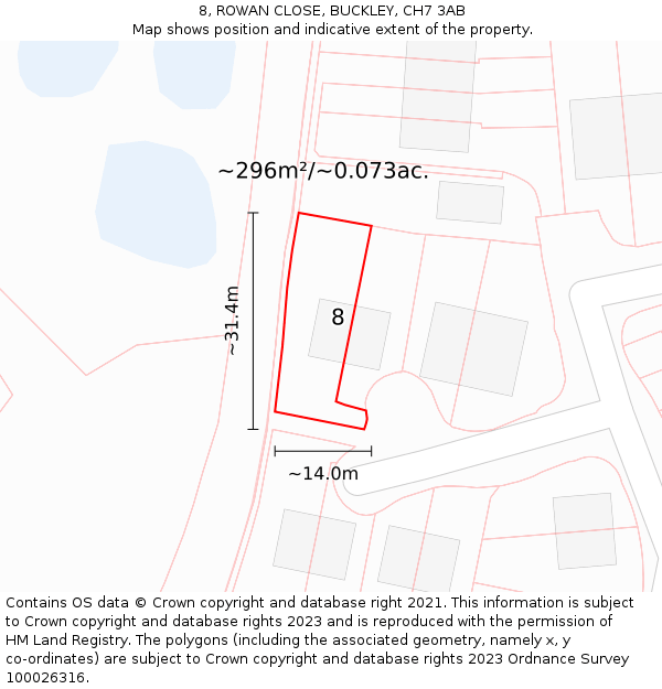 8, ROWAN CLOSE, BUCKLEY, CH7 3AB: Plot and title map