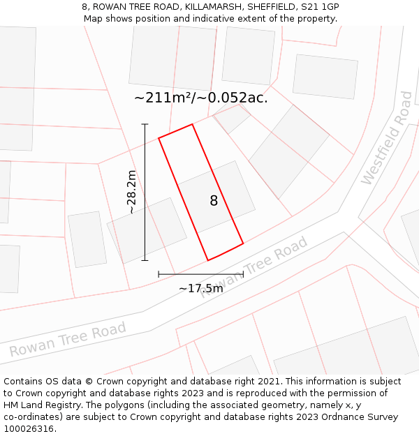8, ROWAN TREE ROAD, KILLAMARSH, SHEFFIELD, S21 1GP: Plot and title map