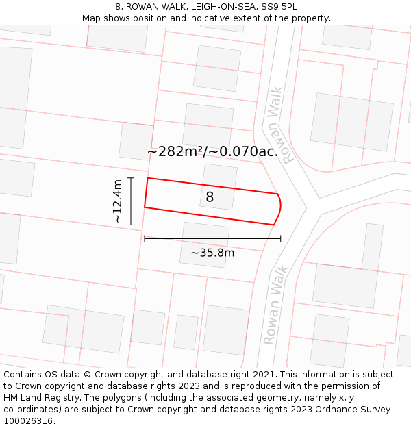 8, ROWAN WALK, LEIGH-ON-SEA, SS9 5PL: Plot and title map