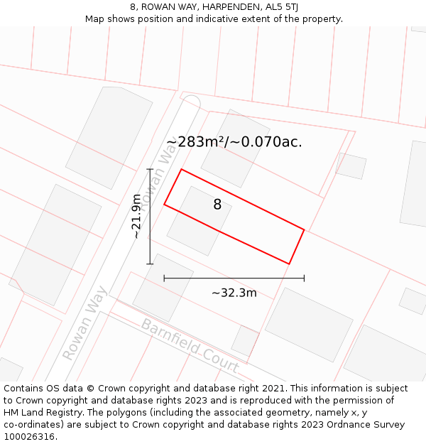 8, ROWAN WAY, HARPENDEN, AL5 5TJ: Plot and title map