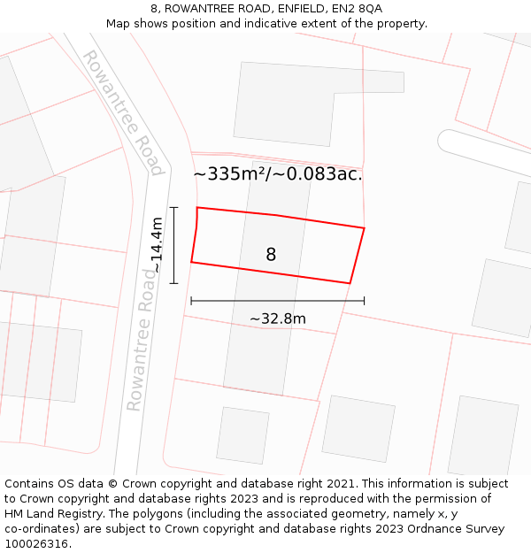 8, ROWANTREE ROAD, ENFIELD, EN2 8QA: Plot and title map