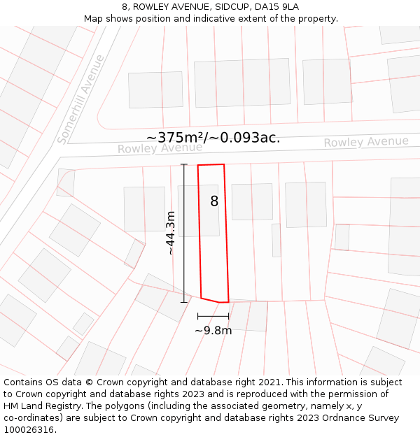 8, ROWLEY AVENUE, SIDCUP, DA15 9LA: Plot and title map