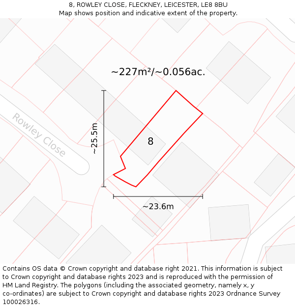 8, ROWLEY CLOSE, FLECKNEY, LEICESTER, LE8 8BU: Plot and title map