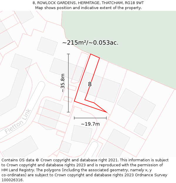 8, ROWLOCK GARDENS, HERMITAGE, THATCHAM, RG18 9WT: Plot and title map