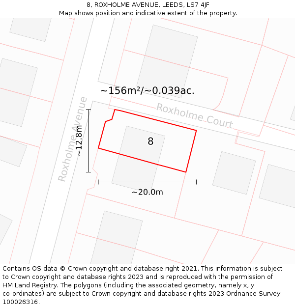 8, ROXHOLME AVENUE, LEEDS, LS7 4JF: Plot and title map
