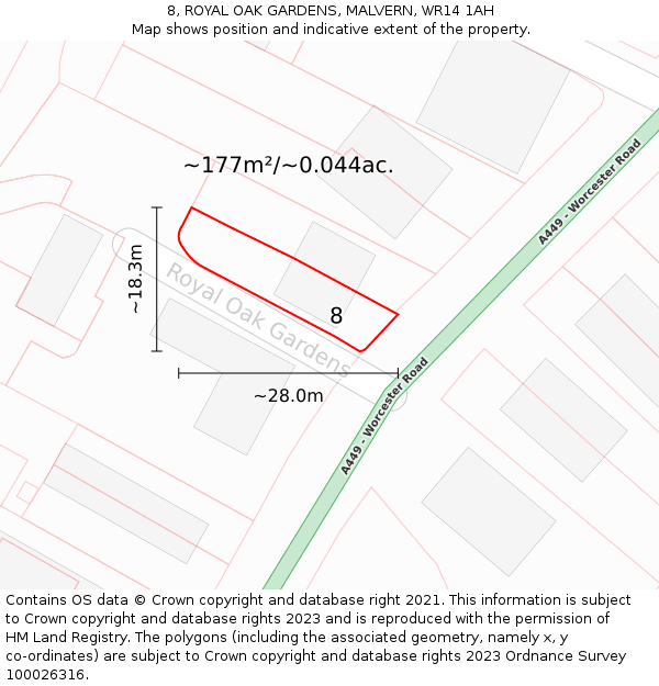 8, ROYAL OAK GARDENS, MALVERN, WR14 1AH: Plot and title map