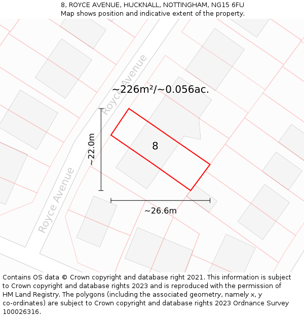 8, ROYCE AVENUE, HUCKNALL, NOTTINGHAM, NG15 6FU: Plot and title map