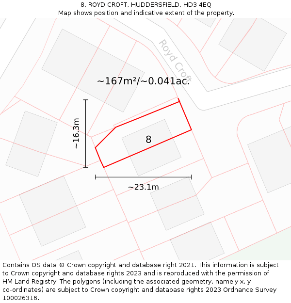 8, ROYD CROFT, HUDDERSFIELD, HD3 4EQ: Plot and title map
