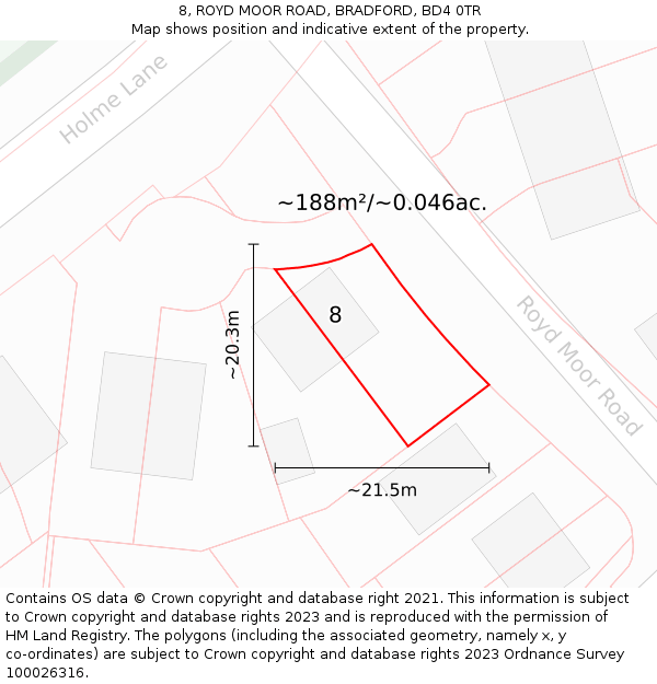 8, ROYD MOOR ROAD, BRADFORD, BD4 0TR: Plot and title map