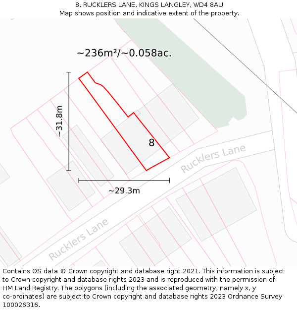 8, RUCKLERS LANE, KINGS LANGLEY, WD4 8AU: Plot and title map