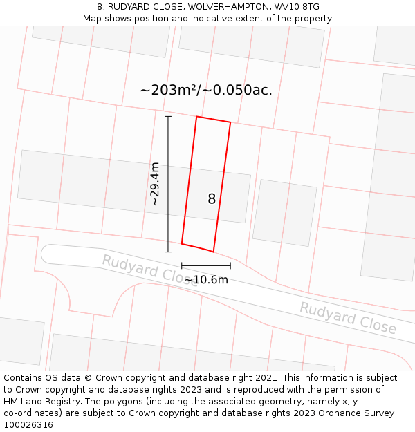 8, RUDYARD CLOSE, WOLVERHAMPTON, WV10 8TG: Plot and title map