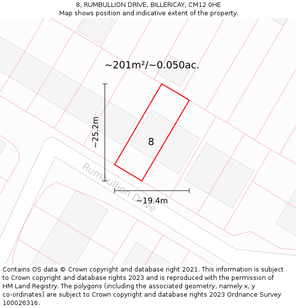 8, RUMBULLION DRIVE, BILLERICAY, CM12 0HE: Plot and title map