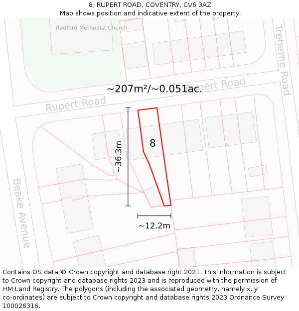 8, RUPERT ROAD, COVENTRY, CV6 3AZ: Plot and title map