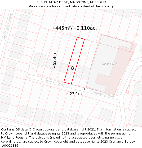 8, RUSHMEAD DRIVE, MAIDSTONE, ME15 9UD: Plot and title map