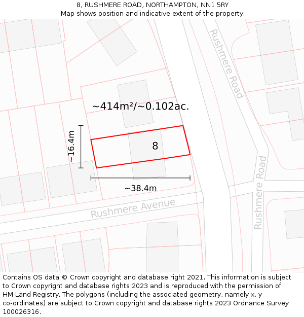 8, RUSHMERE ROAD, NORTHAMPTON, NN1 5RY: Plot and title map