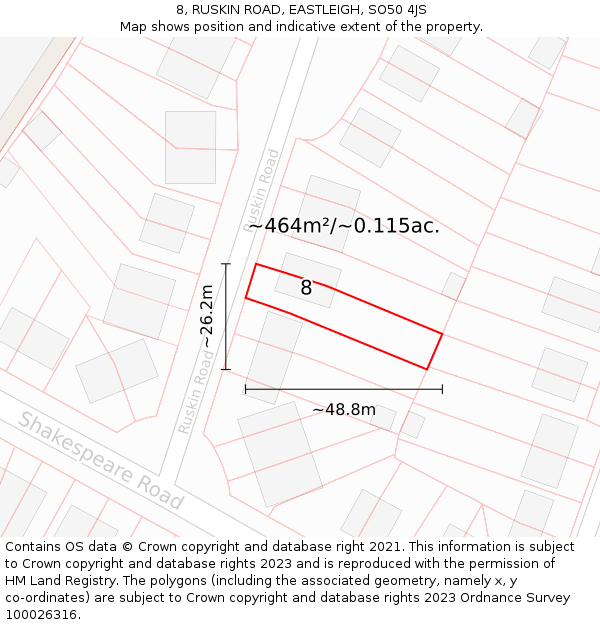8, RUSKIN ROAD, EASTLEIGH, SO50 4JS: Plot and title map