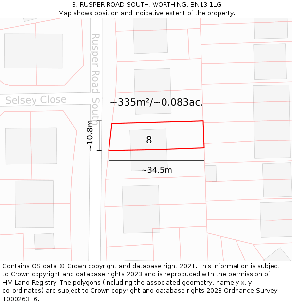 8, RUSPER ROAD SOUTH, WORTHING, BN13 1LG: Plot and title map