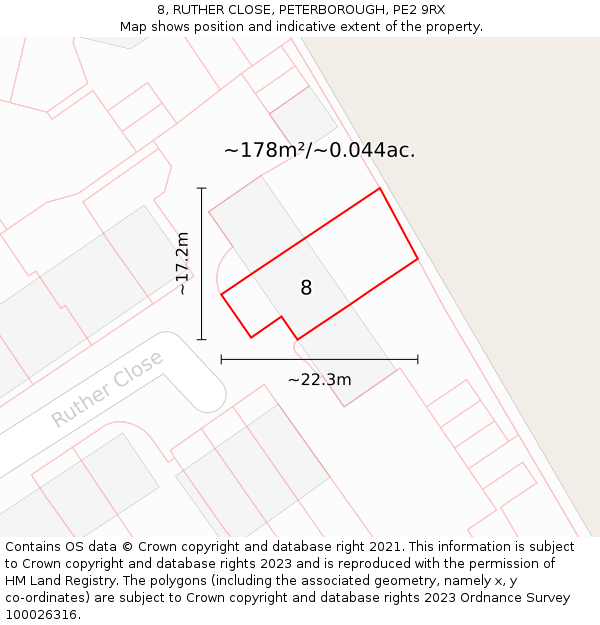 8, RUTHER CLOSE, PETERBOROUGH, PE2 9RX: Plot and title map
