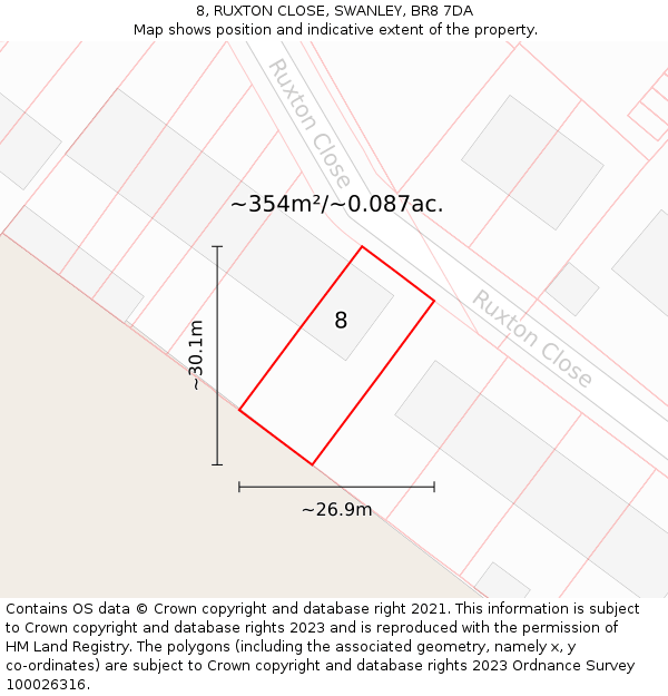 8, RUXTON CLOSE, SWANLEY, BR8 7DA: Plot and title map