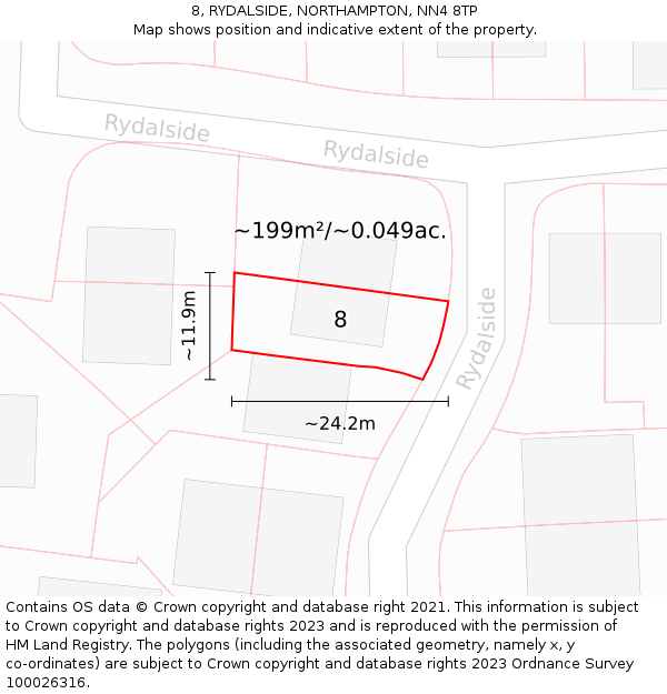 8, RYDALSIDE, NORTHAMPTON, NN4 8TP: Plot and title map
