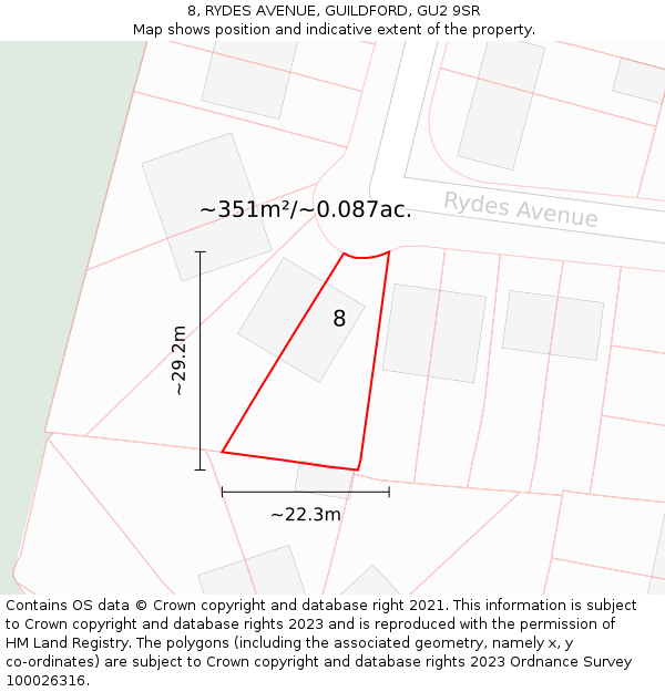 8, RYDES AVENUE, GUILDFORD, GU2 9SR: Plot and title map
