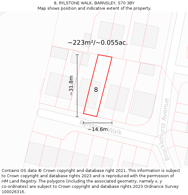 8, RYLSTONE WALK, BARNSLEY, S70 3BY: Plot and title map