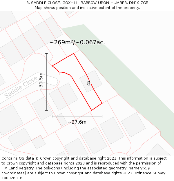 8, SADDLE CLOSE, GOXHILL, BARROW-UPON-HUMBER, DN19 7GB: Plot and title map