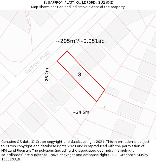 8, SAFFRON PLATT, GUILDFORD, GU2 9XZ: Plot and title map